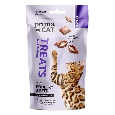 Bilde av best pris PrimaCat Crunchy Grain Free Poultry & Beef for Skin & Coat 40 g Katt - Kattegodteri