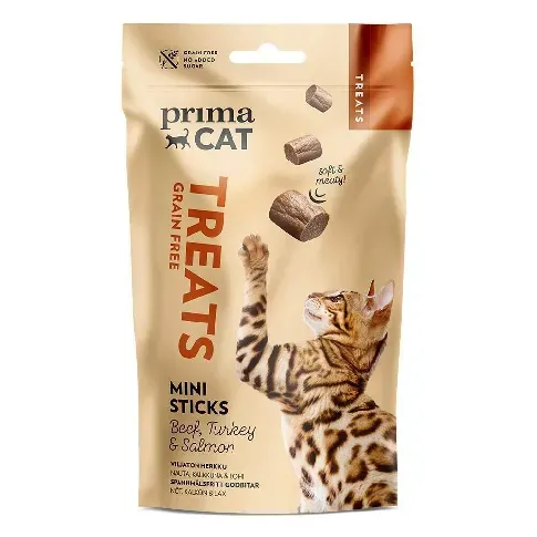 Bilde av best pris PrimaCat Softy Grain Free Mini Sticks Beef, Turkey & Salmon 50 g Katt - Kattegodteri