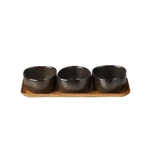 Bilde av best pris RAW crafted - 3 x Organic bowls on teakwooden board - Metallic brown (15954) - Hjemme og kjøkken