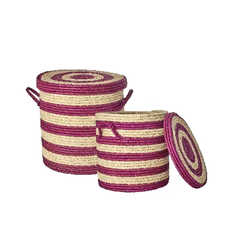 Bilde av best pris Rice - Laundry Basket in Raffia Aubergine stripes - Hjemme og kjøkken