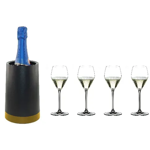 Bilde av best pris Riedel Summer Set Prosecco med vinkjøler, svart/gull Champagneglass