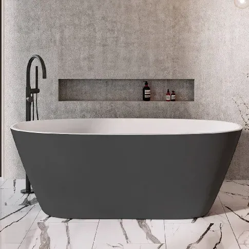 Bilde av best pris Sanipro Dino Frittstående Badekar 169 - Solid Surface Svart Matt / 169cm Frittstående badekar