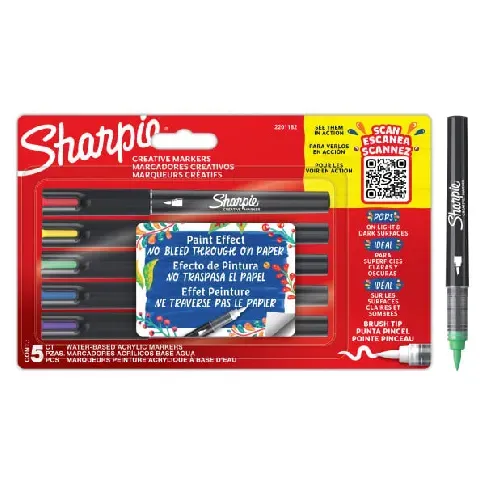 Bilde av best pris Sharpie - Creative Acrylic Marker Brush tip 5-Blister (2201182) - Leker
