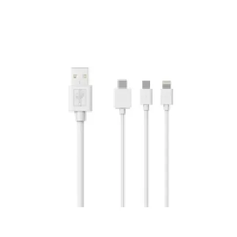 Bilde av best pris Sinox 3-i-1 kabel med Lightning, USB C og Micro USB. 1m. Hvid PC tilbehør - Kabler og adaptere - Datakabler