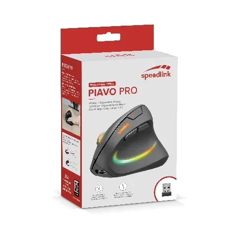 Bilde av best pris Speedlink - PIAVO PRO Illuminated Rechargeable Vertical Ergonomic Mouse - wireless, rubber-black - Datamaskiner