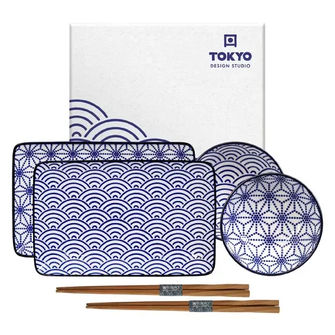 Bilde av best pris Tokyo Design Studio Nippon Blue sushisett 6 deler, stjerner/bølger Tallerkensett