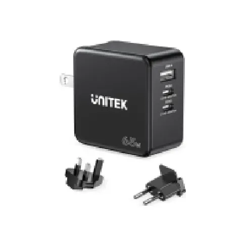 Bilde av best pris Unitek - Strømadapter - GaN - 65 Wh - 3.25 A - PD, Quick Charge 3.0 - 2 utgangskontakter (USB, 2 x USB-C) - svart Tele & GPS - Batteri & Ladere - Ladere