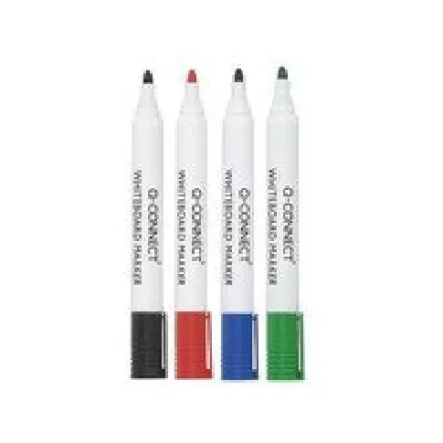 Bilde av best pris Whiteboard marker Q-connect blå, rød, sort, grøn rund spids 2-3 mm,4 stk/pk Skriveredskaper - Markør - Whiteboardmarkør