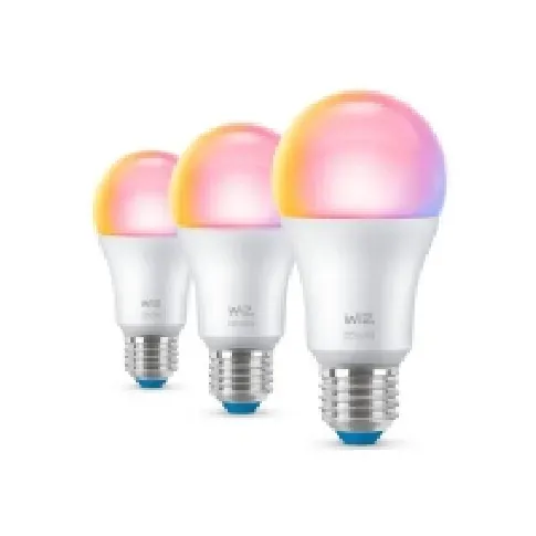 Bilde av best pris WiZ Colors - LED-lyspære - form: A60 - E27 - 8.5 W (ekvivalent 60 W) - klasse F - RGB/varmt til kjølig hvitt lys - 2200-6500 K (en pakke 3) Smart hjem - Smart belysning - Smart pære - E27