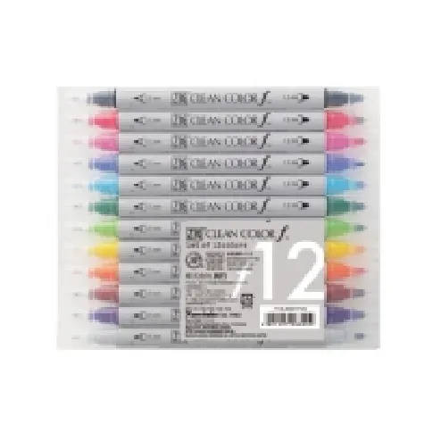 Bilde av best pris ZIG Clean Color Pen f - Sæt m. 12 farver Skriveredskaper - Fiberpenner & Finelinere