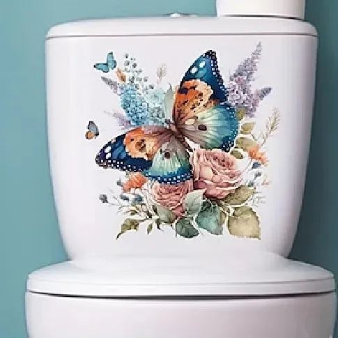 Bilde av best pris blomstret sommerfugl toalettsete-dekal, vanntett selvklebende baderomsdekorasjonsdekor, baderomsdekorasjonsklistremerke, hjemmeinnredning