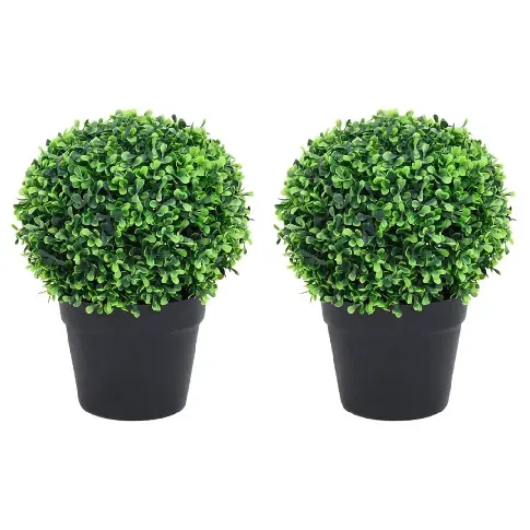 Bilde av best pris vidaXL Kunstige buksbomplanter med potte 2 stk ballformet 27 cm grønn - Kunstig flora - Kunstig plante blomst