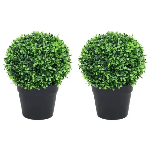 Bilde av best pris vidaXL Kunstige buksbomplanter med potte 2 stk ballformet 32 cm grønn - Kunstig flora - Kunstig plante blomst