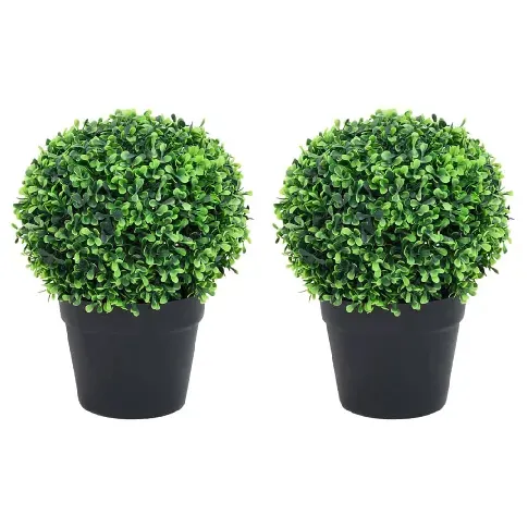Bilde av best pris vidaXL Kunstige buksbomplanter med potte 2 stk ballformet 37 cm grønn - Kunstig flora - Kunstig plante blomst