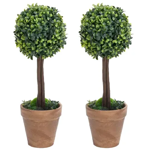 Bilde av best pris vidaXL Kunstige buksbomplanter med potte 2 stk ballformet 41 cm grønn - Kunstig flora - Kunstig plante blomst